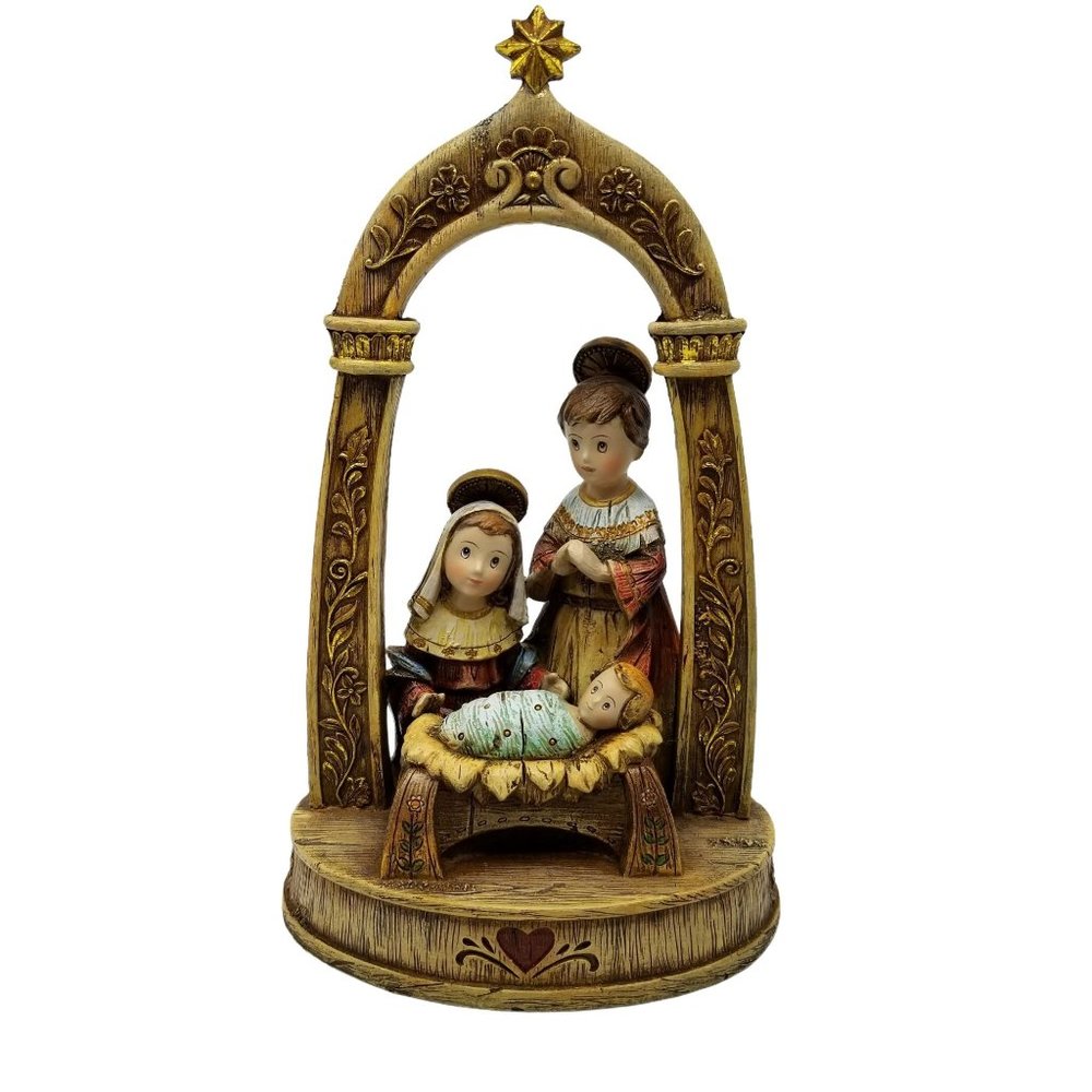 Nativity Scene Holy Family Arch Star Christmas Farmhouse Rustic Resin Wood 9"